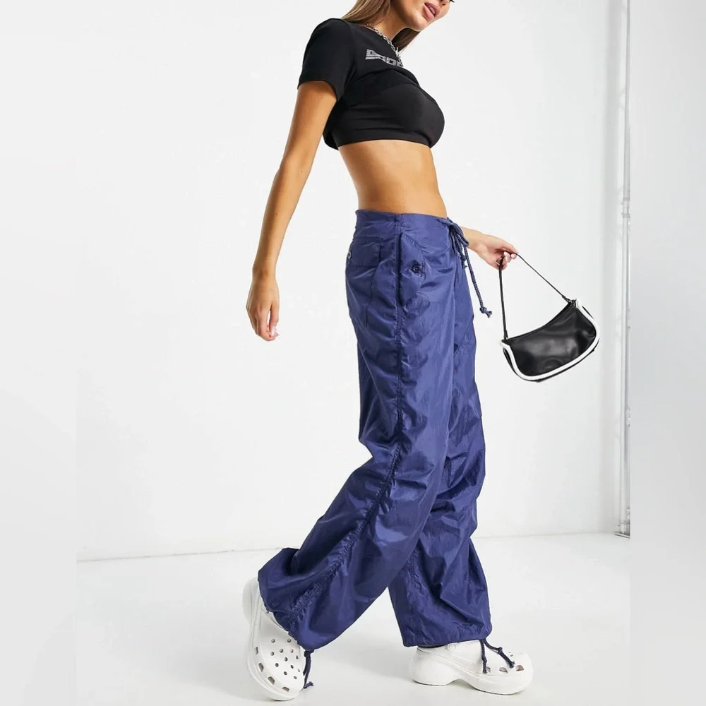 Edikted low rise wide leg rave‎ festival parachute pants in navy size XS/S